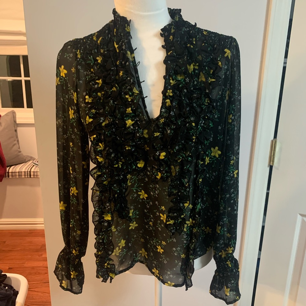 Zara Sheer Floral Blouse Black Size Small